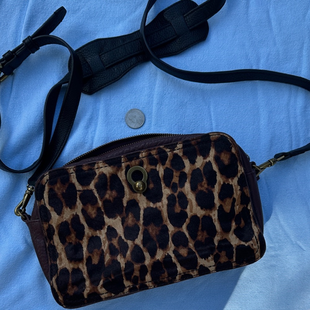 Etienne Aigner Leopard cow hair fur Crossbody Bag with Black leather strap